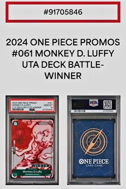 2024 MONKEY D. LUFFY ONE PIECE PROMOS #061 UTA DECK BATTLE-WINNER PSA 10 - Image 4