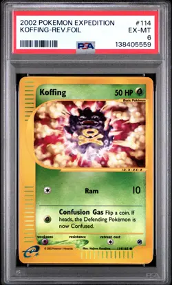 2002 POKEMON EXPEDITION #114 KOFFING-REVERSE FOIL PSA 6 - Image 1