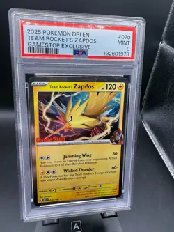 2025 POKEMON DESTINED RIVALS GAMESTOP EXCLUSIVE #070 TEAM ROCKET'S ZAPDOS PSA 9 - Image 1