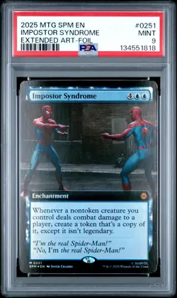 2025 MTG MARVEL'S SPIDER-MAN EXTENDED ART-FOIL #0251 IMPOSTOR SYNDROME PSA 9 - Image 1