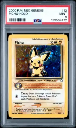 2000 POKEMON NEO GENESIS #12 PICHU-HOLO PSA 9 - Image 1