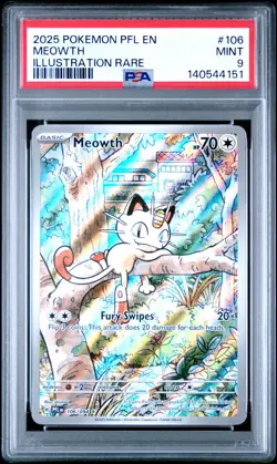 2025 POKEMON PFL EN-PHANTASMAL FLAMES ILLUSTRATION RARE #106 MEOWTH PSA 9 - Image 1