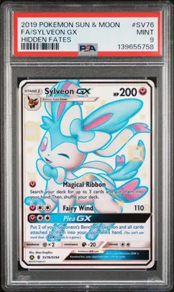 2019 POKEMON SUN & MOON HIDDEN FATES #SV76 FULL ART/SYLVEON GX PSA 9 - Image 1