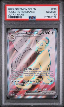 2025 POKEMON DRI EN-DESTINED RIVALS ULTRA RARE TEAM ROCKET'S PERSIAN EX PSA 10 - Image 1