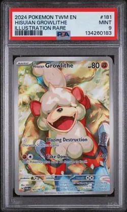 2024 POKEMON TWILIGHT MASQUERADE #181 HISUIAN GROWLITHE ILLUSTRATION RARE PSA 9 - Image 1