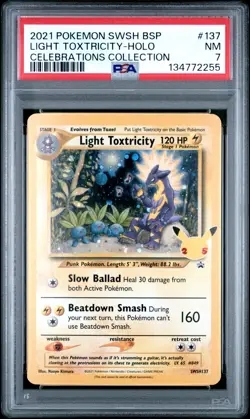 2021 POKEMON SWSH BLACK STAR PROMO CELEBRATIONS COLL LIGHT TOXTRICITY-HOLO PSA 7 - Image 1