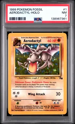 1999 POKEMON FOSSIL #1 AERODACTYL-HOLO PSA 7 - Image 1