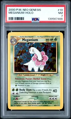 2000 POKEMON NEO GENESIS #10 MEGANIUM-HOLO PSA 7 - Image 1