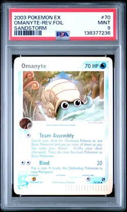 2003 POKEMON EX SANDSTORM #70 OMANYTE-REVERSE FOIL PSA 9 - Image 1