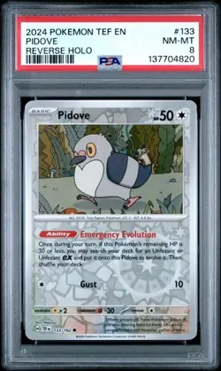 2024 POKEMON TEF EN-TEMPORAL FORCES #133 PIDOVE REVERSE HOLO PSA NM-MT 8 - Image 1