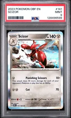 2023 POKEMON OBF EN-OBSIDIAN FLAMES #141 SCIZOR PSA MINT 9'S - Image 1