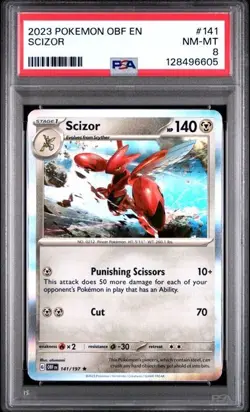2023 POKEMON OBF EN-OBSIDIAN FLAMES #141 SCIZOR PSA NEAR MINT-MINT 8'S - Image 3