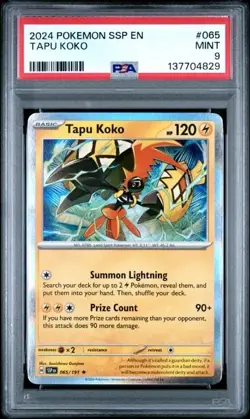 2024 POKEMON SSP EN-SURGING SPARKS #065 TAPU KOKO PSA MINT 9 - Image 3