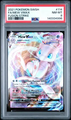 2021 POKEMON SWORD & SHIELD FUSION STRIKE #114 FULL ART/MEW VMAX PSA 8 - Image 1