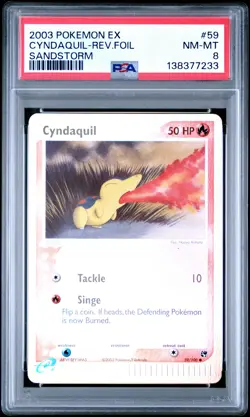 2003 POKEMON EX SANDSTORM #59 CYNDAQUIL-REVERSE FOIL PSA 8 - Image 1