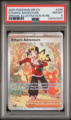 2025 POKEMON DESTINED RIVALS SPECIAL ILLUSTRATION RARE ETHAN'S ADVENTURE PSA 8 - Image 1