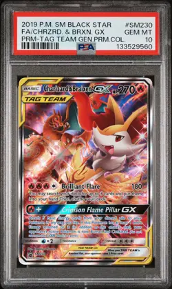 2019 POKEMON SM BLACK STAR PROMO #SM230 FULL ART/CHARIZARD & BRAIXEN GX PSA 10 - Image 1