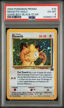 2000 POKEMON PROMO BLACK STAR GAME BOY #10 MEOWTH-HOLO PSA 6 - Image 1