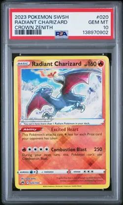 2023 POKEMON SWORD & SHIELD CROWN ZENITH #020 RADIANT CHARIZARD PSA 10 - Image 1