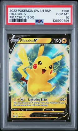 2022 POKEMON SWSH BLACK STAR PROMO PIKACHU V BOX #198 PIKACHU V PSA 10 - Image 1
