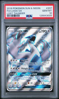 2018 POKEMON SUN & MOON LOST THUNDER #207 FULL ART/LUGIA GX PSA 10 - Image 1