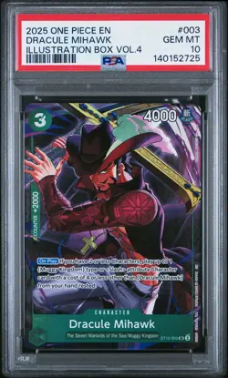 2025 ONE PIECE PROMOS ILLUSTRATION BOX VOL.4 #003 DRACULE MIHAWK PSA 10 - Image 1
