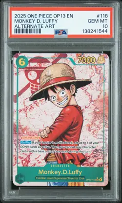 2025 ONE PIECE OP13-CARRYING ON HIS WILL ALTERNATE ART MONKEY D. LUFFY PSA 10 - Image 1