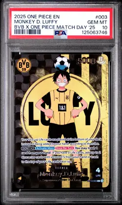 2025 ONE PIECE PROMOS BVB X ONE PIECE MATCH DAY 2025 #003 MONKEY D. LUFFY PSA 10 - Image 1