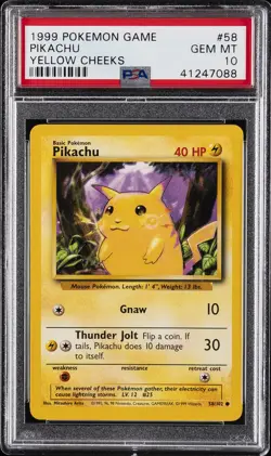 1999 POKEMON GAME YELLOW CHEEKS #58 PIKACHU PSA 10 - Image 1