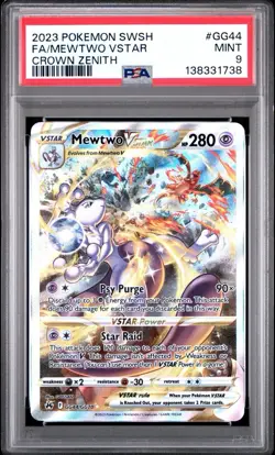 2023 POKEMON SWORD & SHIELD CROWN ZENITH #GG44 FULL ART/MEWTWO VSTAR PSA 9 - Image 1
