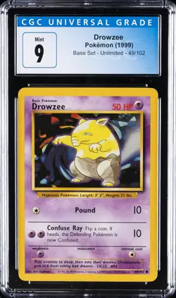 1999 POKEMON BASE SET UNLIMITED #49 DROWZEE CGC 9 - Image 1