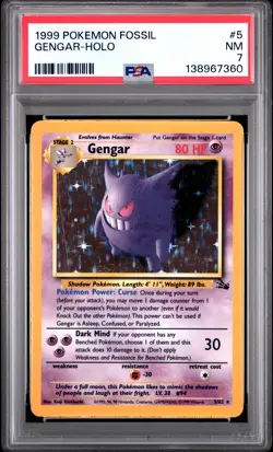 1999 POKEMON FOSSIL #5 GENGAR-HOLO PSA 7 - Image 1