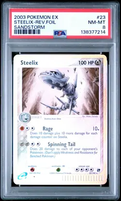 2003 POKEMON EX SANDSTORM #23 STEELIX-REVERSE FOIL PSA 8 - Image 1
