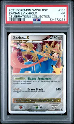 2021 POKEMON SWSH BLACK STAR PROMO CELEBRATIONS COLL #135 ZACIAN LV.X-HOLO PSA 7 - Image 1