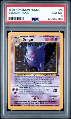 1999 POKEMON FOSSIL #5 GENGAR-HOLO PSA 8 - Image 1