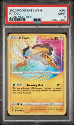 2020 POKEMON SWORD & SHIELD VIVID VOLTAGE #050 RAIKOU PSA 9 - Image 1