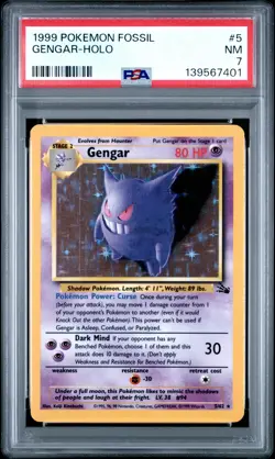 1999 POKEMON FOSSIL #5 GENGAR-HOLO PSA 7 - Image 1