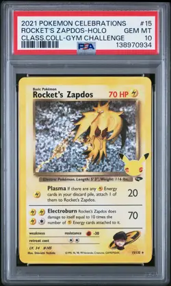 2021 POKEMON CELEBRATIONS CLASSIC COLL #15 ROCKET'S ZAPDOS-HOLO PSA 10 - Image 1