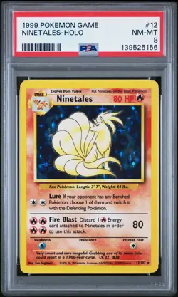 1999 POKEMON BASE SET UNLIMITED #12 NINETALES-HOLO PSA 8 - Image 1