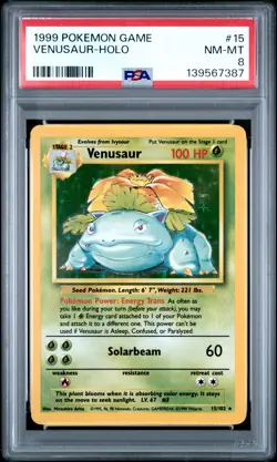 1999 POKEMON BASE SET UNLIMITED #15 VENUSAUR-HOLO PSA 8 - Image 1
