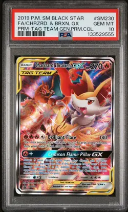 2019 POKEMON SM BLACK STAR PROMO #SM230 FULL ART/CHARIZARD & BRAIXEN GX PSA 10 - Image 1