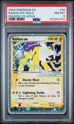 2004 POKEMON EX TEAM MAGMA VS TEAM AQUA #92 RAIKOU EX-HOLO PSA 8 - Image 1