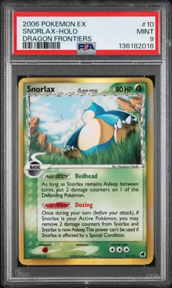 2006 POKEMON EX DRAGON FRONTIERS #10 SNORLAX-HOLO PSA 9 - Image 1