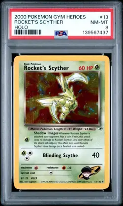 2000 POKEMON GYM HEROES HOLO #13 ROCKET'S SCYTHER PSA 8 - Image 1