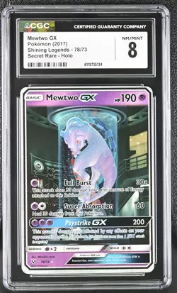 CGC 8 Mewtwo GX 2017 Shining Legends 78/73 Secret Rare Holo Pokemon Card - Image 1