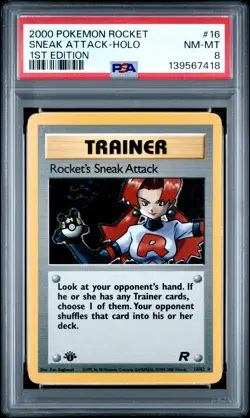 2000 POKEMON ROCKET 1ST ED #16 ROCKET'S SNEAK ATTACK-HOLO PSA 8 - Image 1