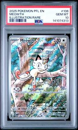 2025 POKEMON PFL EN-PHANTASMAL FLAMES ILLUSTRATION RARE #106 MEOWTH PSA 10 - Image 1