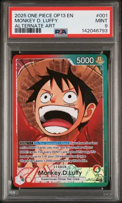 2025 ONE PIECE OP13-CARRYING ON HIS WILL ALTERNATE ART MONKEY D. LUFFY PSA 9 - Image 1