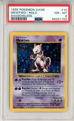 PSA NM-MT 8 Pokemon TCG Mewtwo 010/102 Base Set (Shadowless) Holo Rare (1999) - Image 1