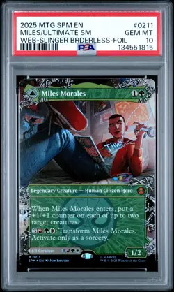 2025 MTG MARVEL'S BORDERLESS FOIL MILES MORALES/ULTIMATE SPIDER-MAN PSA 10 - Image 1